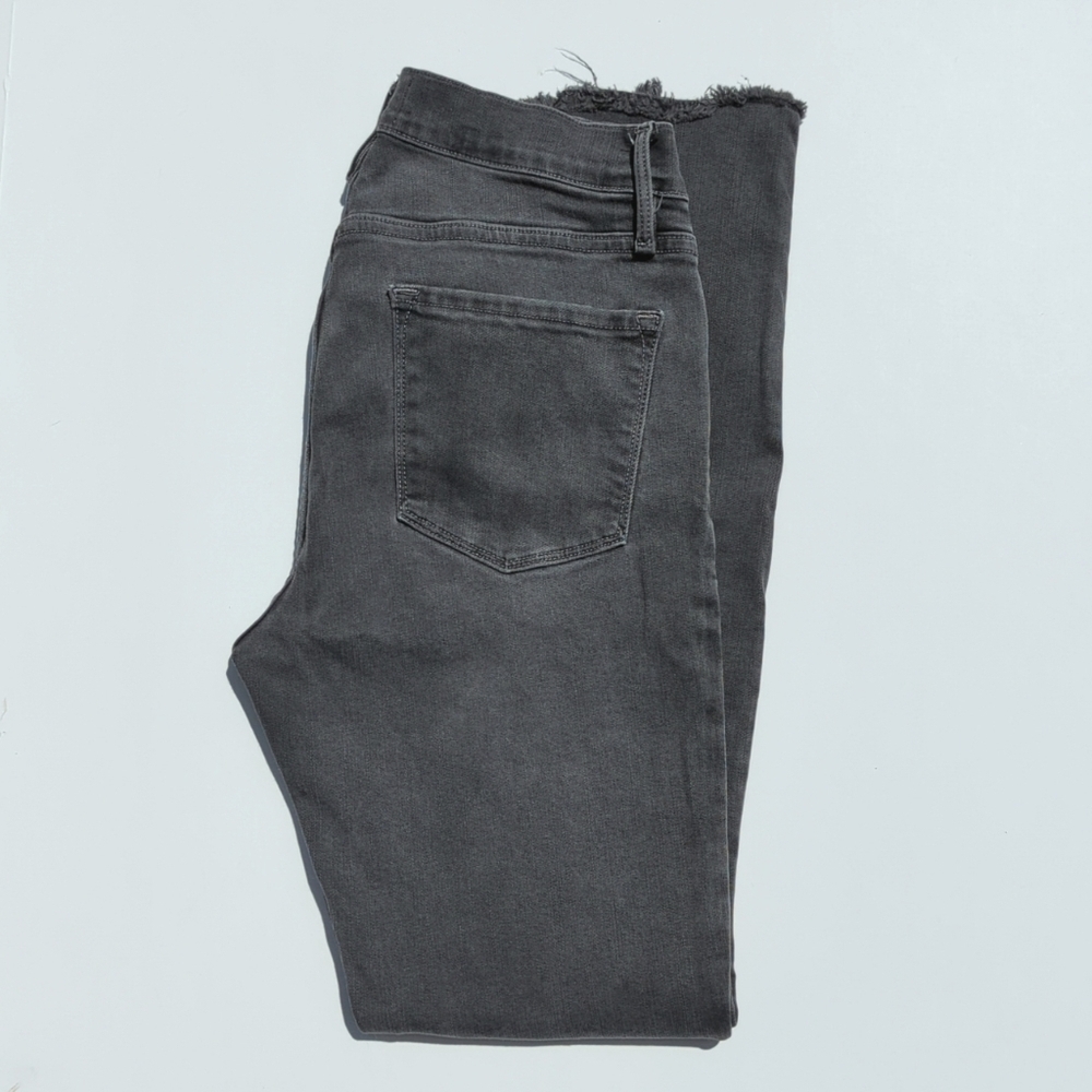 Frame Denim Drover Mid Rise Frayed Hem Ankle Cropped Le Skinny Jeans Black 28